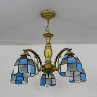 5 Lights Dome Suspension Light Adjustable Stained Glass Tiffany Chandelier Lamp for Foyer - Rebooters