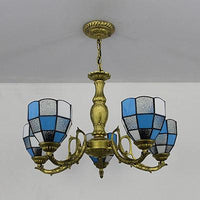 5 Lights Dome Suspension Light Adjustable Stained Glass Tiffany Chandelier Lamp for Foyer - Rebooters