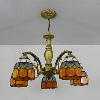 5 Lights Dome Suspension Light Adjustable Stained Glass Tiffany Chandelier Lamp for Foyer - Rebooters