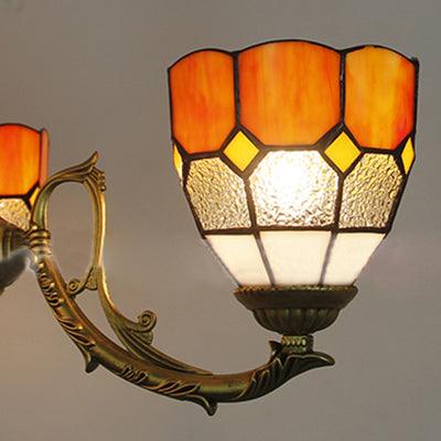 5 Lights Dome Suspension Light Adjustable Stained Glass Tiffany Chandelier Lamp for Foyer - Rebooters