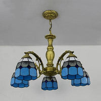5 Lights Dome Suspension Light Adjustable Stained Glass Tiffany Chandelier Lamp for Foyer - Rebooters