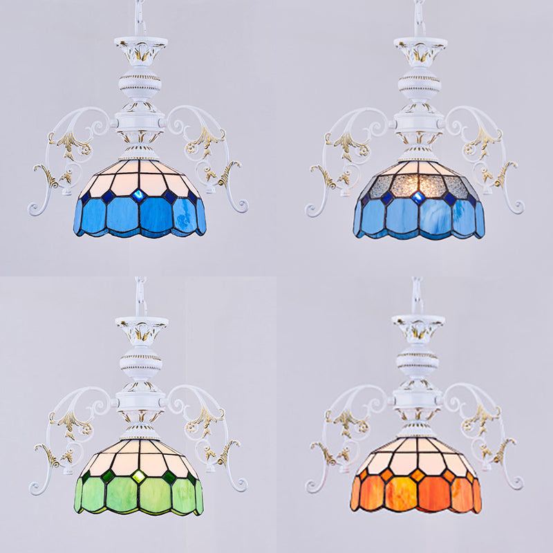 1 Light Semi Globe Ceiling Light Tiffany Stained Glass Pendant - Rebooters