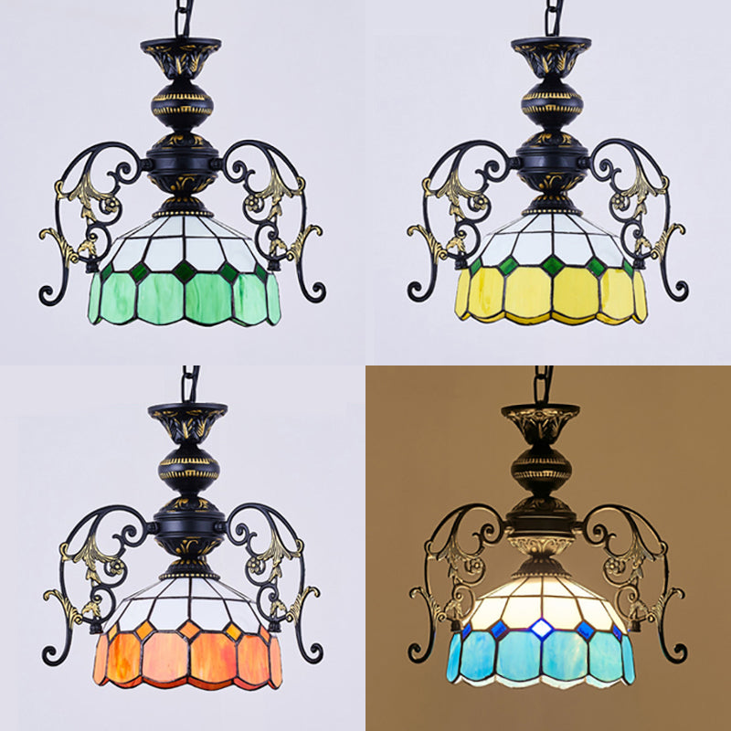 Yellow Orange Green Blue Domed Pendant Light Rustic Dining Room - Rebooters