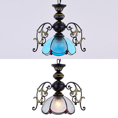 Vintage Tiffany Petal Pendant Lamp Black Finish Clear Blue - Rebooters