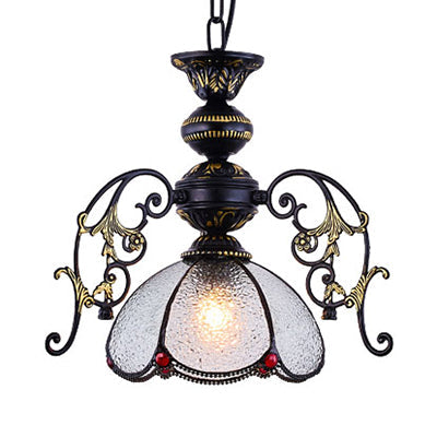 Vintage Tiffany Petal Pendant Lamp Black Finish Clear Blue - Rebooters