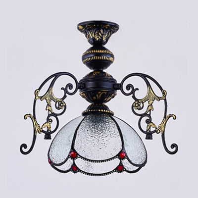 Vintage Tiffany Petal Pendant Lamp Black Finish Clear Blue - Rebooters