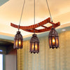 Wood Lantern Pendant Chandelier Arab Metal 3 Bulbs Lamp - Rebooters