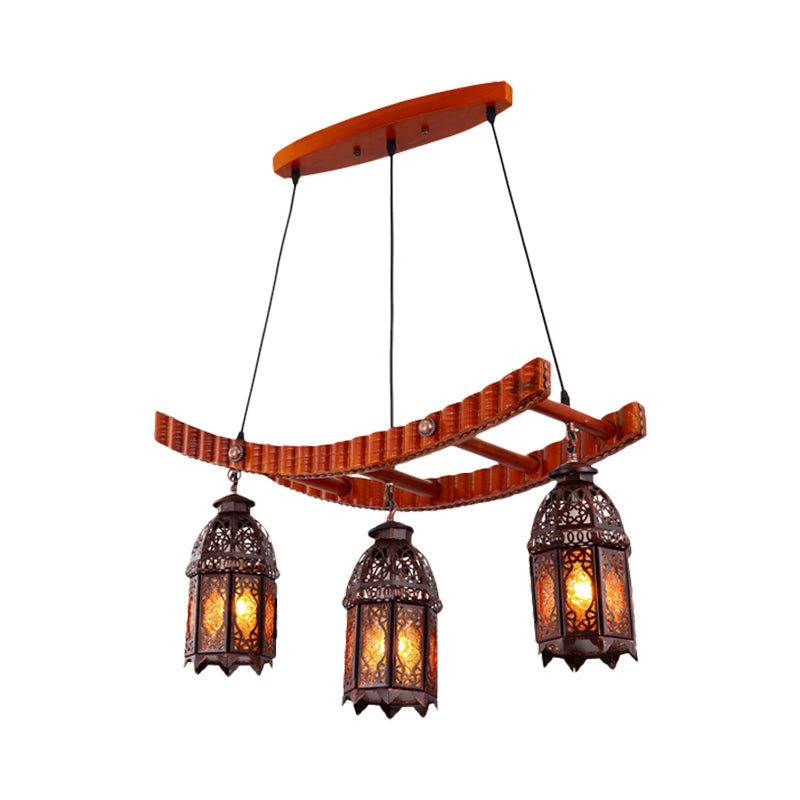 Wood Lantern Pendant Chandelier Arab Metal 3 Bulbs Lamp - Rebooters