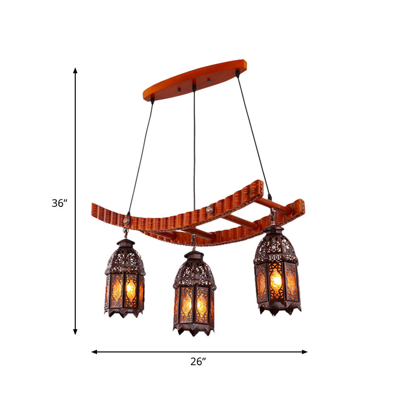 Wood Lantern Pendant Chandelier Arab Metal 3 Bulbs Lamp - Rebooters