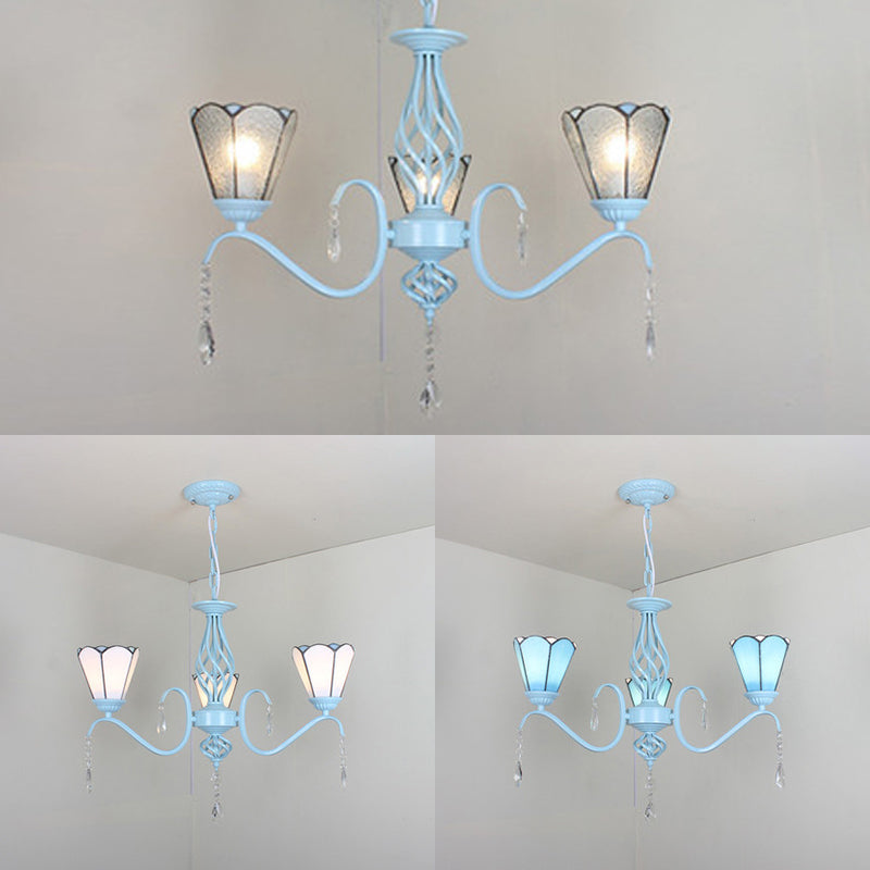 3 Lights Conical Ceiling Chandelier with Crystal Stained Glass - Rebooters