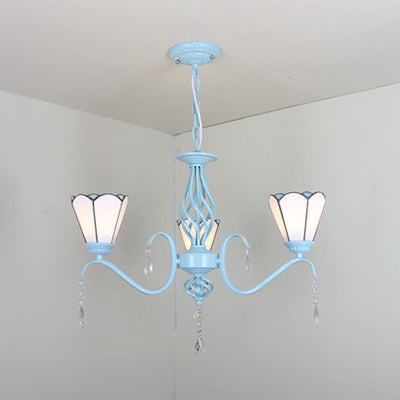 3 Lights Conical Ceiling Chandelier with Crystal Stained Glass - Rebooters