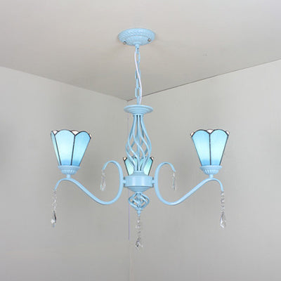 3 Lights Conical Ceiling Chandelier with Crystal Stained Glass - Rebooters