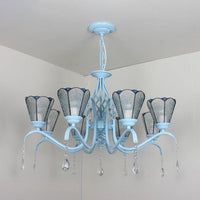 8 Lights Cone Hanging Light with Clear Crystal Tiffany Chandelier - Rebooters