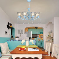 8 Lights Cone Hanging Light with Clear Crystal Tiffany Chandelier - Rebooters