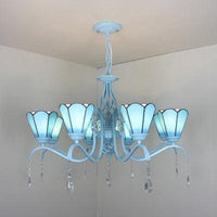 8 Lights Cone Hanging Light with Clear Crystal Tiffany Chandelier - Rebooters