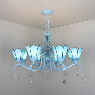 8 Lights Cone Hanging Light with Clear Crystal Tiffany Chandelier - Rebooters