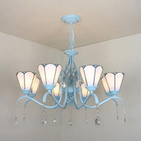 8 Lights Cone Hanging Light with Clear Crystal Tiffany Chandelier - Rebooters
