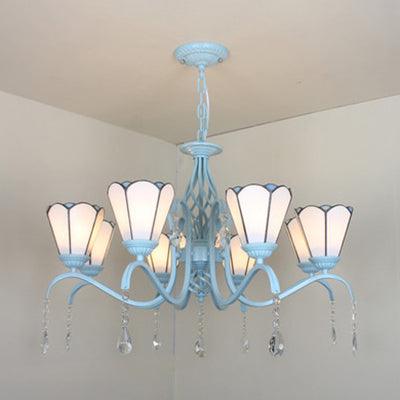 8 Lights Cone Hanging Light with Clear Crystal Tiffany Chandelier - Rebooters