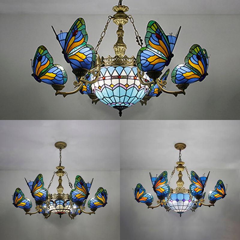 Stained Glass Butterfly Baroque Square Chandelier Light - Rebooters