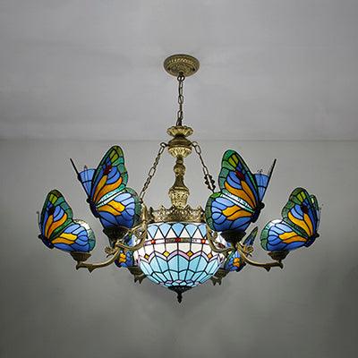 Stained Glass Butterfly Baroque Square Chandelier Light - Rebooters