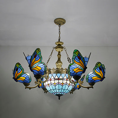 Stained Glass Butterfly Baroque Square Chandelier Light - Rebooters