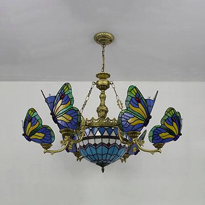 Stained Glass Butterfly Baroque Square Chandelier Light - Rebooters