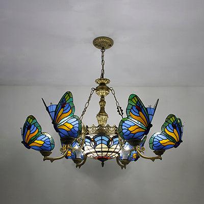 Stained Glass Butterfly Baroque Square Chandelier Light - Rebooters
