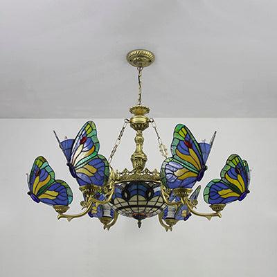 Stained Glass Butterfly Baroque Square Chandelier Light - Rebooters