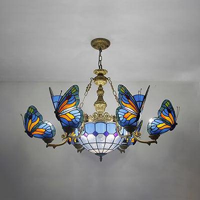 Stained Glass Butterfly Baroque Square Chandelier Light - Rebooters