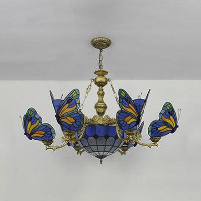 Stained Glass Butterfly Baroque Square Chandelier Light - Rebooters