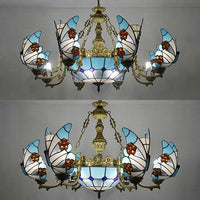 7/9 Lights Nautical Lodge Chandelier with Blue Glass Fixture - Rebooters