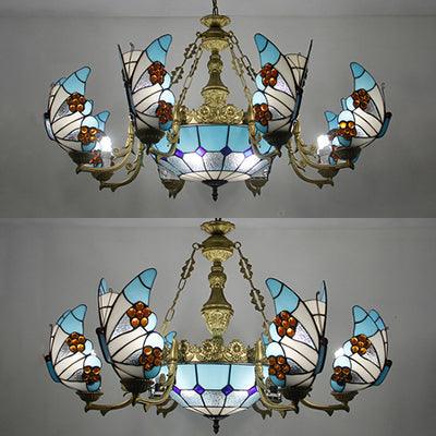 7/9 Lights Nautical Lodge Chandelier with Blue Glass Fixture - Rebooters