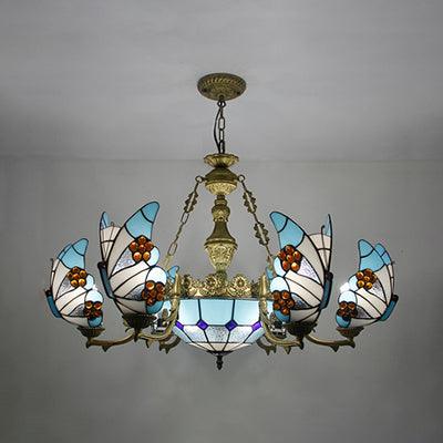 7/9 Lights Nautical Lodge Chandelier with Blue Glass Fixture - Rebooters