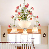 5-Head Ceiling Chandelier Countryside Flower Milk Glass Lamp - Rebooters