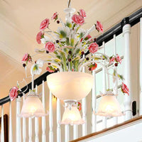 5-Head Ceiling Chandelier Countryside Flower Milk Glass Lamp - Rebooters