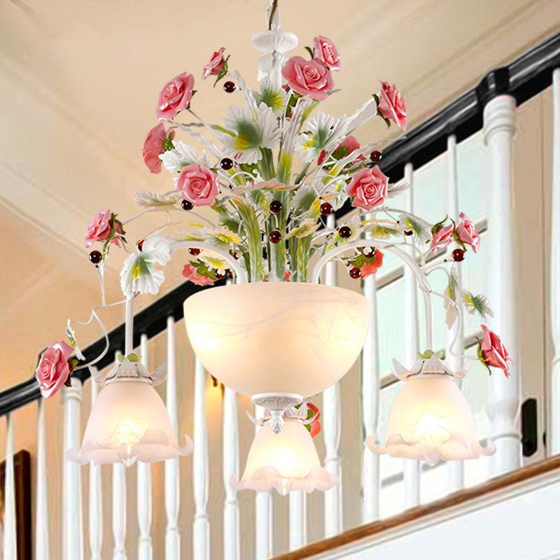 5-Head Ceiling Chandelier Countryside Flower Milk Glass Lamp - Rebooters