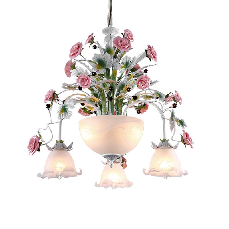5-Head Ceiling Chandelier Countryside Flower Milk Glass Lamp - Rebooters