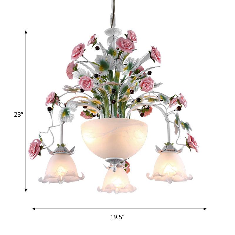 5-Head Ceiling Chandelier Countryside Flower Milk Glass Lamp - Rebooters