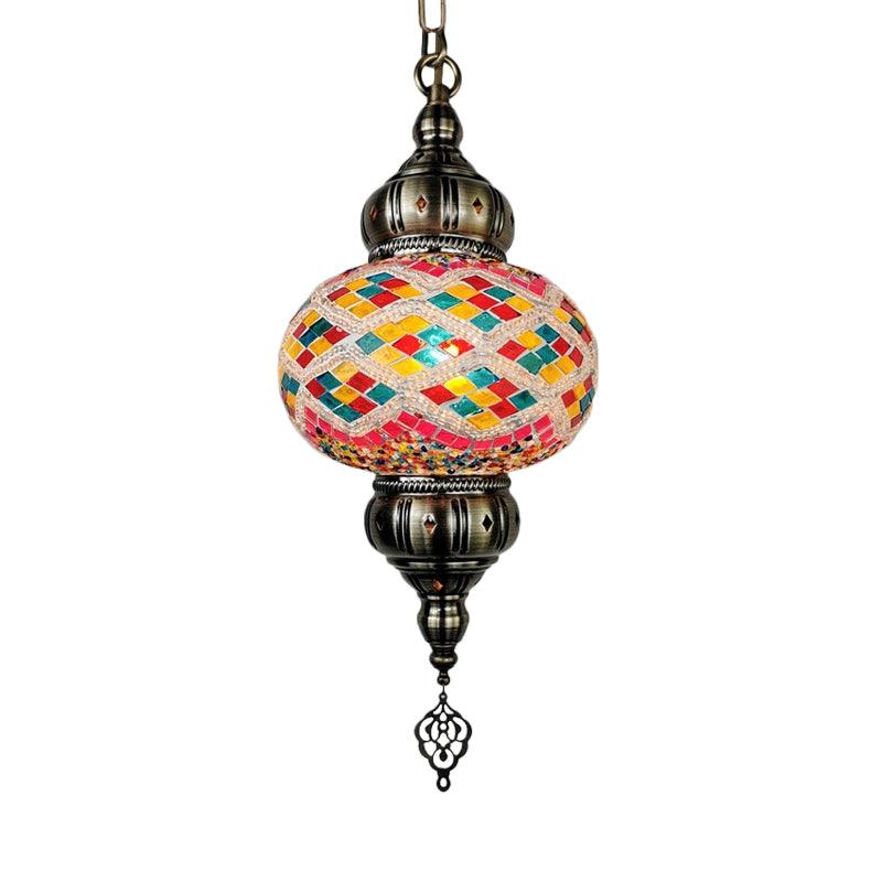 1 Head Cut Glass Ceiling Pendant Light Traditional Beige Yellow Blue Oval Dining Room Fixture | Rebooters - Rebooters