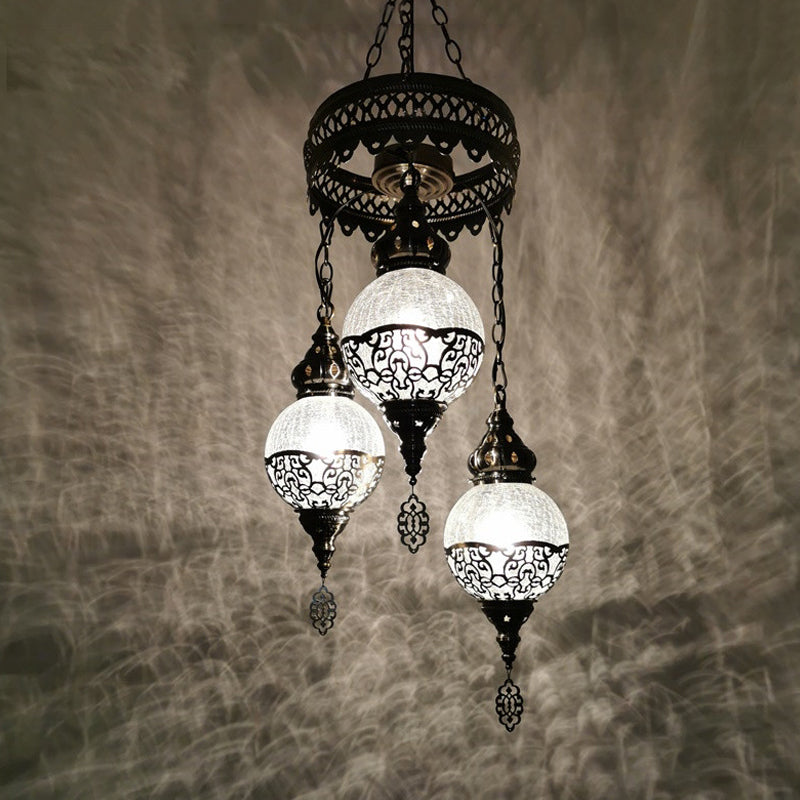 3 Heads Chandelier Lighting Traditional Globe Crackle Glass - Rebooters