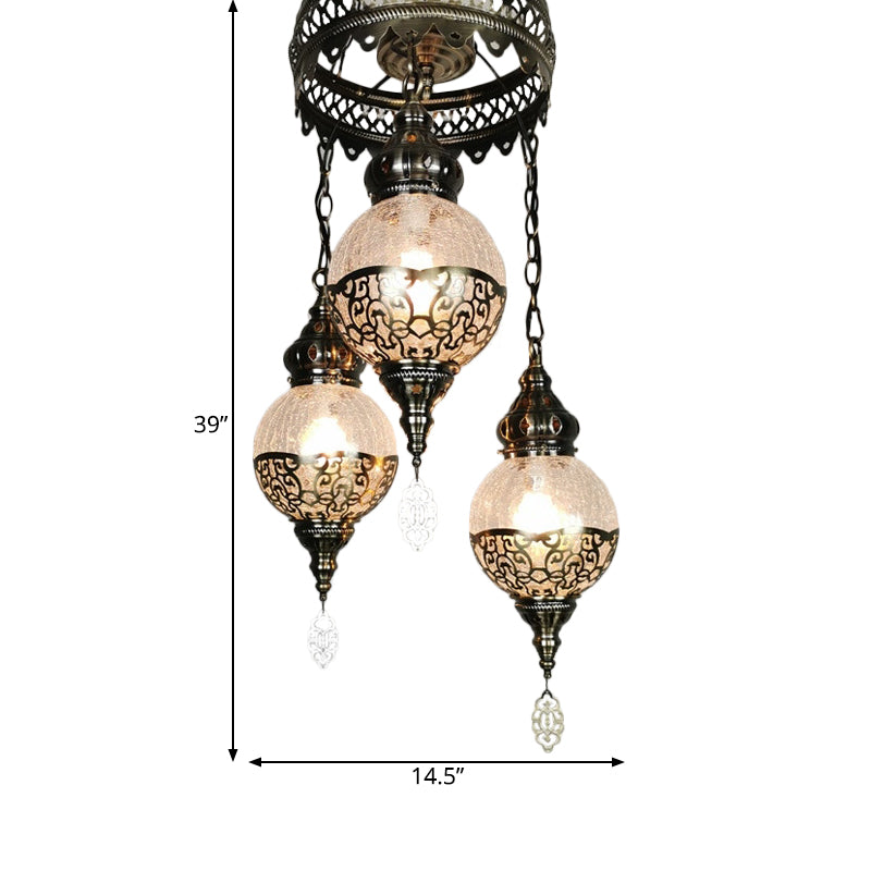 3 Heads Chandelier Lighting Traditional Globe Crackle Glass - Rebooters