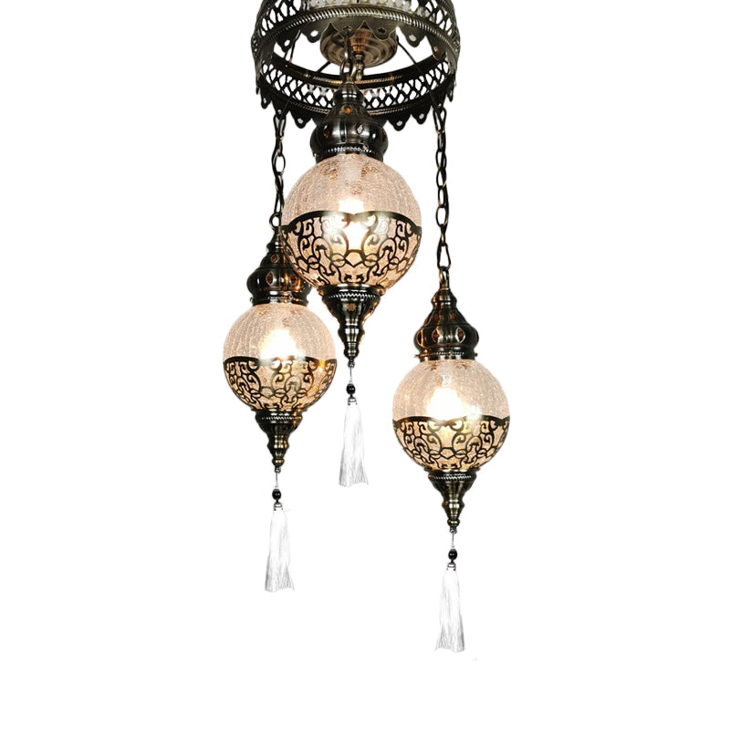 3 Heads Chandelier Lighting Traditional Globe Crackle Glass - Rebooters