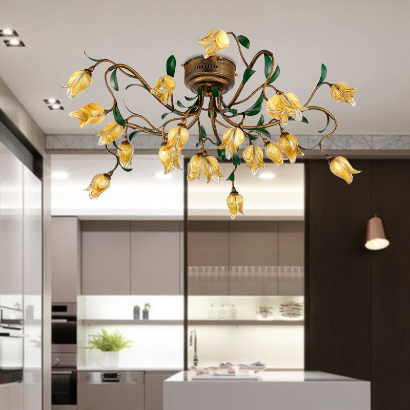 Brass 20-Light Chandelier Lighting Pastoral Tulip LED Light - Rebooters