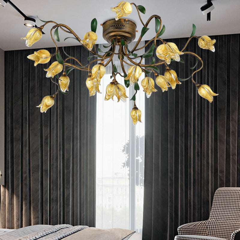 Brass 20-Light Chandelier Lighting Pastoral Tulip LED Light - Rebooters