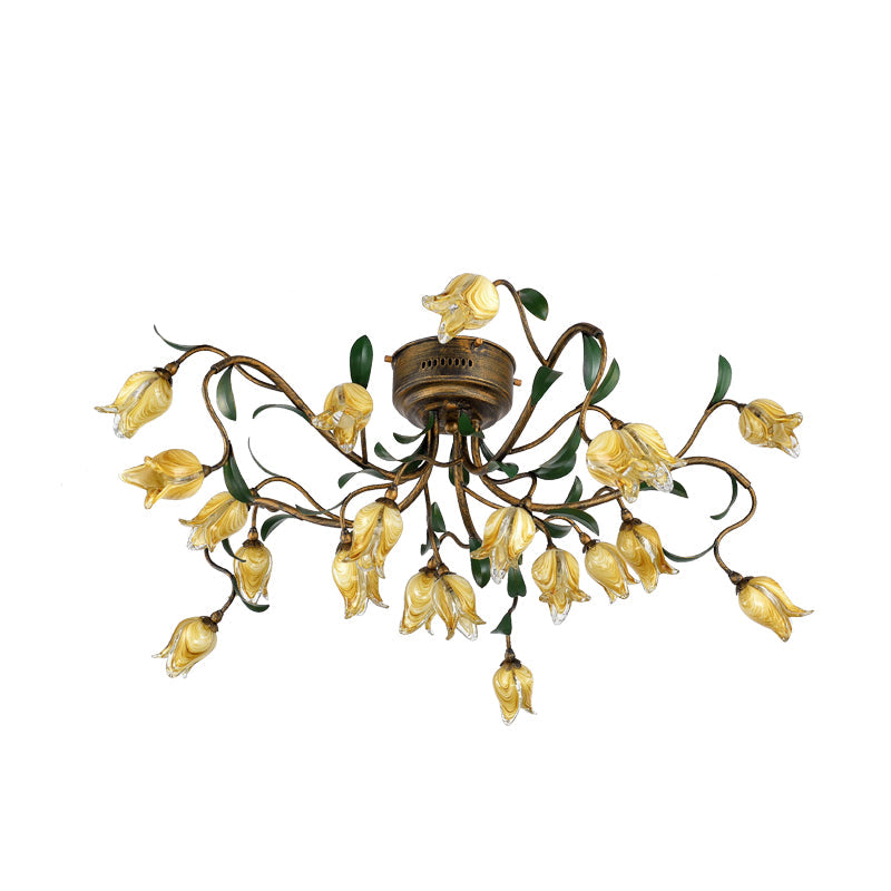 Brass 20-Light Chandelier Lighting Pastoral Tulip LED Light - Rebooters