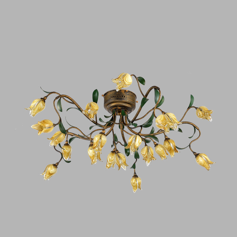 Brass 20-Light Chandelier Lighting Pastoral Tulip LED Light - Rebooters