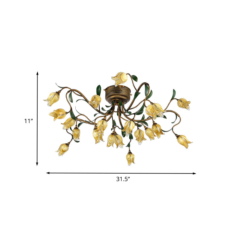 Brass 20-Light Chandelier Lighting Pastoral Tulip LED Light - Rebooters