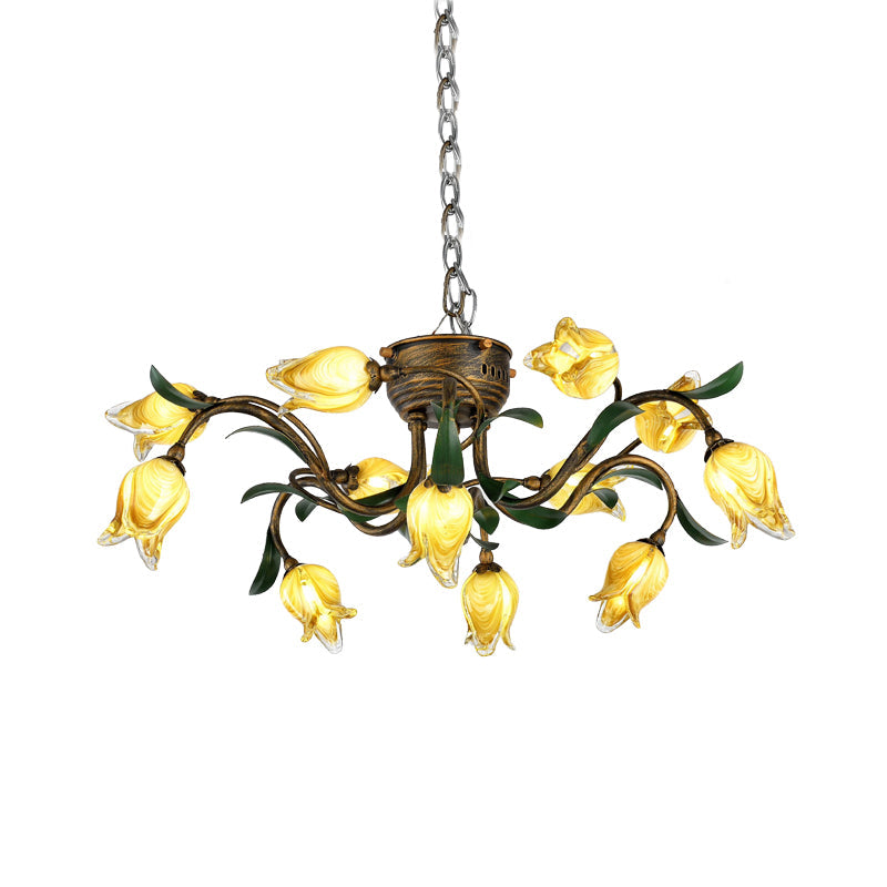 Metal Brass Chandelier Light Fixture Tulip 12-Bulb LED Pendant - Rebooters