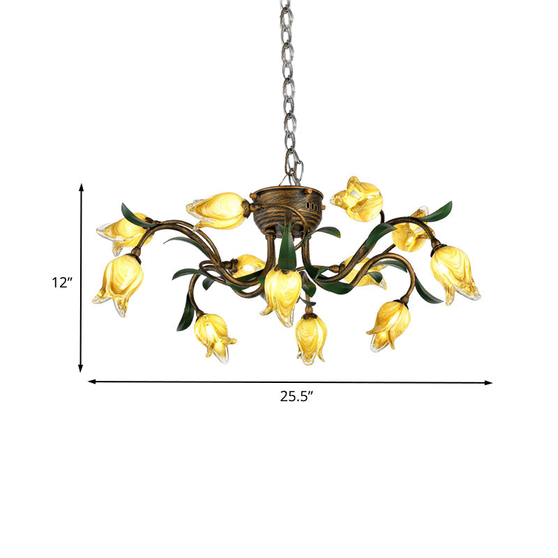 Metal Brass Chandelier Light Fixture Tulip 12-Bulb LED Pendant - Rebooters