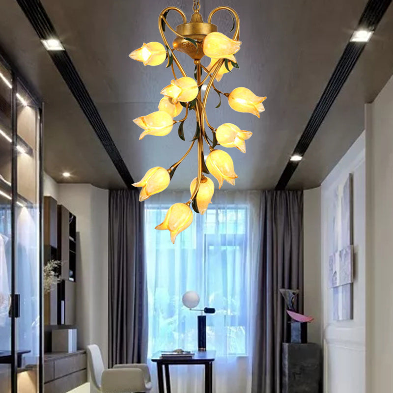 12 Bulbs Metal Hanging Chandelier Brass Blossom LED Fixture - Rebooters